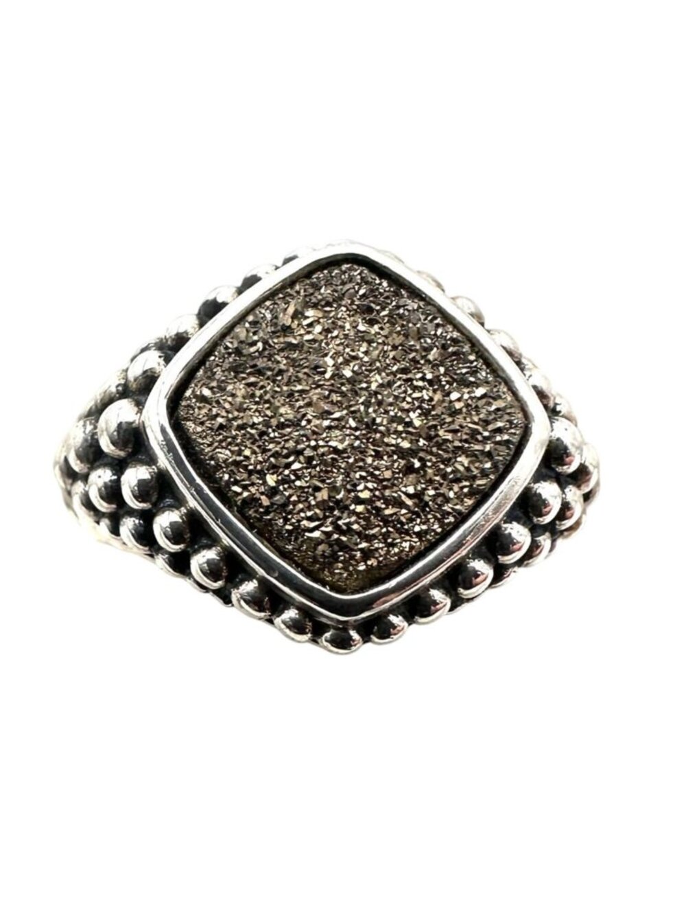 Michael Dawkins Ring Sterling Silver Druzy Quartz Caviar Design Size 9